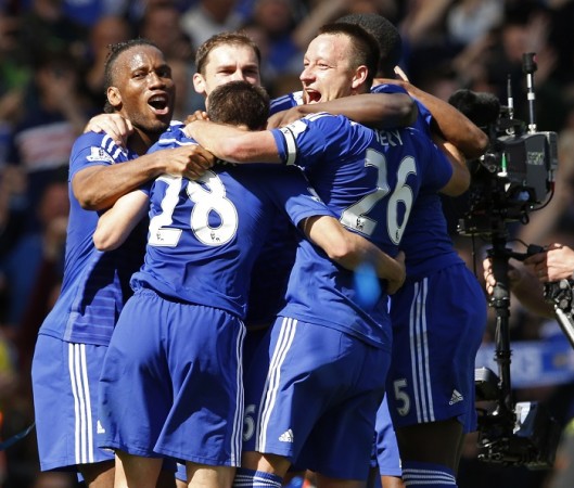 Chelsea players celebrate after clinching the Premier League title John Terry Didier Drogba Branislav Ivanovic Chelsea