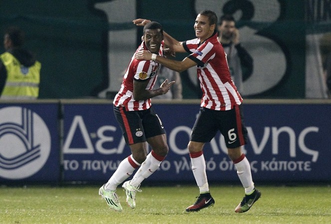 Georginio Wijnaldum (left) has scored 13 goals in the Eredivisie so far this season Georginio Wijnaldum
