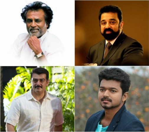 A collage of Rajinikanth, Kamal Haasan, Ajith and Vijay. Rajinikanth, Kamal Haasan, Ajith, Vijay