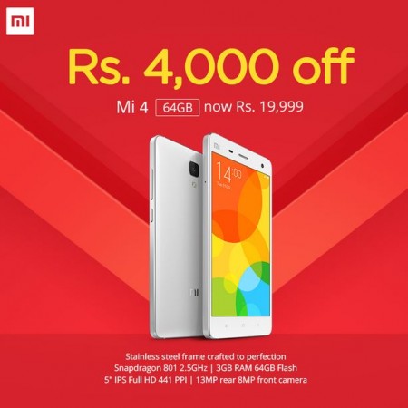 Xiaomi Mi4 64GB Gets ₹4,000 Price-Cut; Exchange Offer Also Available with Additional ₹5,000 Cash-Back Xiaomi Mi4 64GB Gets ₹4,000 Price-Cut; Exchange Offer Also Available with Additional ₹5,000 Cash-Back