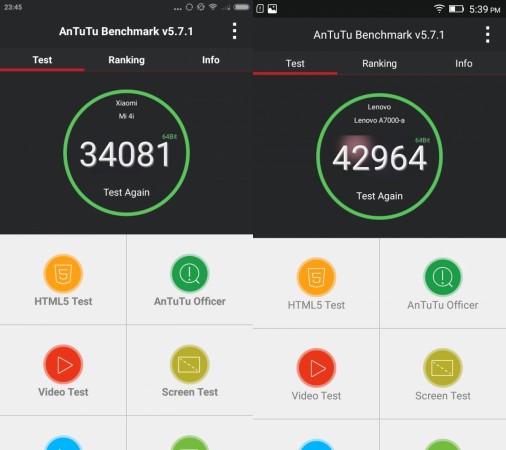 Xiaomi Mi 4i vs Lenovo A7000 Review: benchmark Xiaomi Mi 4i vs Lenovo A7000 Review: benchmark