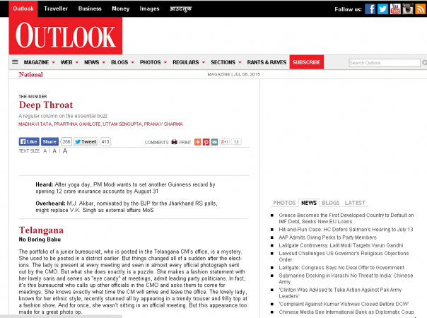 Outlook publishes a controversial column on Telangana IAS Officer Smita Outlook publishes a controversial column on Telangana IAS Officer Smita