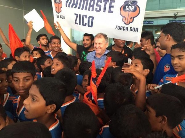 FC Goa manager Zico was received at the Goa airport amidst cheers from kids zico fc goa
