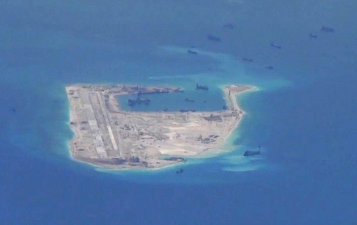 An artificial island in South China Sea. south china sea