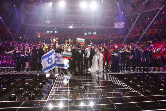 The ten winners from the second Semi-Final of Eurovision Song Contest 2016 gather on stage at the Globe Arena