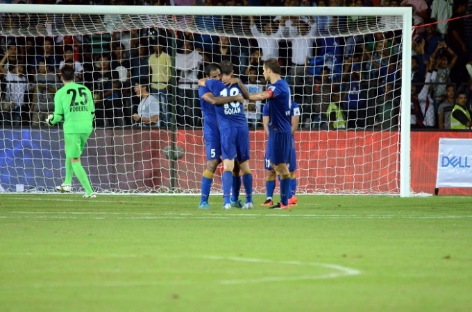 Mumbai City FC players celebrate their win over NorthEast United, October 7, 2016 Mumbai City FC