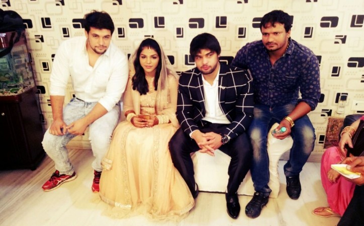 Sakshi Malik with Satyawart Kadian in Rohtak on Sunday during their engagement ceremony sakshi malik