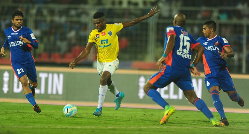 Kerala Blasters' Kervens Belfort in action against FC Goa during the match isl