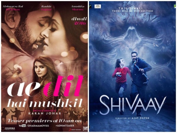 Ae Dil Hai Mushkil, Shivaay 1st day box office collection: Karan Johar's film gets bigger opening than Ajay Devgn's movie. Pictured: Ae Dil Hai Mushkil and Shivaay Ae Dil Hai Mushkil and Shivaay