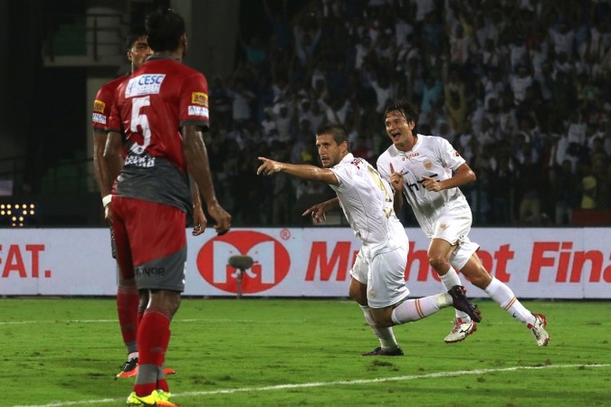 NorthEast United FC's Emiliano Alfaro celebrates scoring his goal against Atletico de Kolkata northeast united