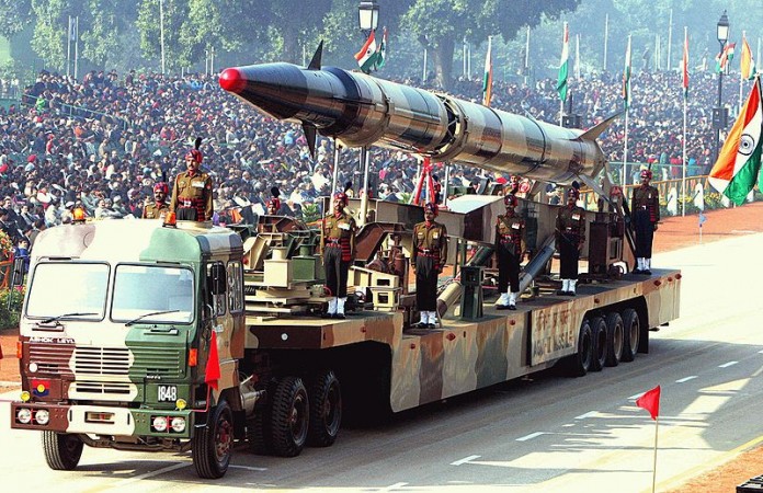 An Agni-II missile on display. The missile was tested for night flight for first time in user trials. agni missile