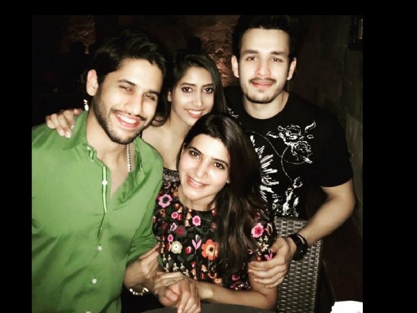 Pictured: Naga Chaitanya and Akhil Akkineni's dinner date with Samantha and Shyria Bhupal Naga Chaitanya and Akhil Akkineni's dinner date with Samantha and Shyria Bhupal