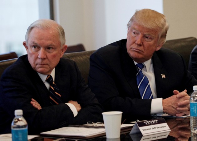 Donald Trump sits with US Senator Jeff Sessions. Jeff Sessions, US Attorney General