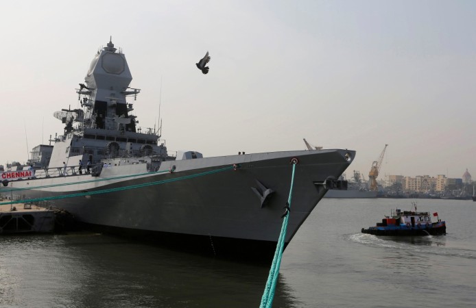 A bird flies past the newly built INS Chennai, India's third indigenously-designed guided missile destroyer, ahead of its commissioning into the Navy in Mumbai, India 18 November 2016. It is scheduled to be commissioned next Monday. INS Chennai to be commissioned