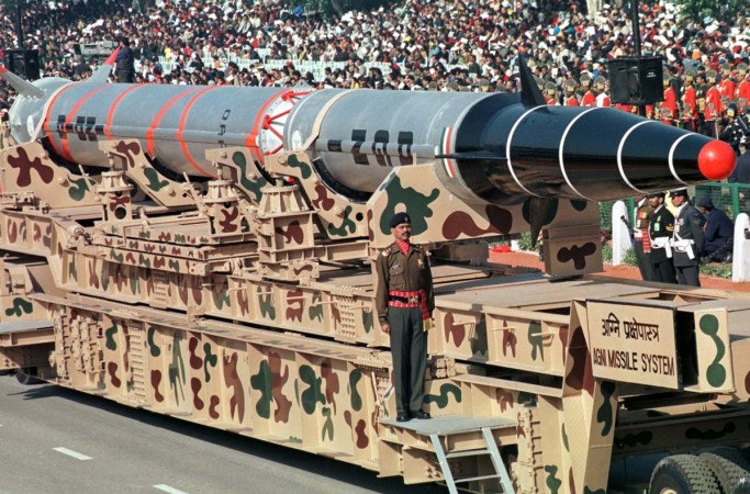 A carrier mounted with India's ballistic missile Agni move past the saluting base in New Delhi on January 26. Indian threat of a missile barrage and Pakistani reaction prompted world powers to intervene to de-escalate the recent tensions between the neighbours. India tests Agni-I missile