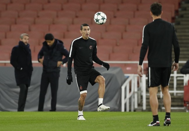 PSG playmaker Angel Di Maria took part in a training session on Tuesday, but he is still a doubt for the game against Arsenal Angel Di Maria PSG