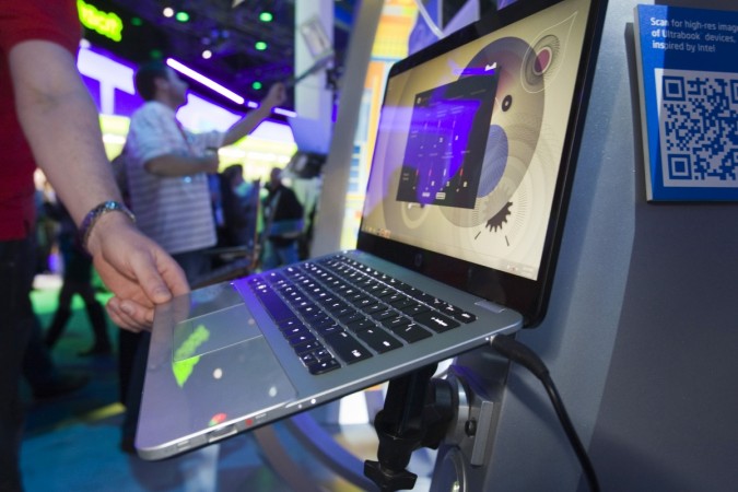 A HP Envy 14 Spectre ultrabook is displayed at the Intel booth