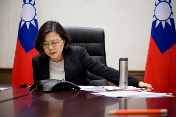 Taiwan's President Tsai Ing-wen speaks on the phone with U.S. president-elect Donald Trump at her office in Taipei, Taiwan, in this handout photo made available Taiwan President Tsai Ing-wen