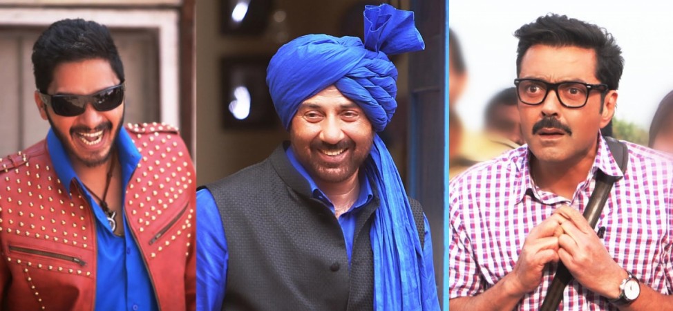 Pictured: Shreyas Talpade, Sunny Deol and Bobby Deol in Poster Boys Poshter Boys