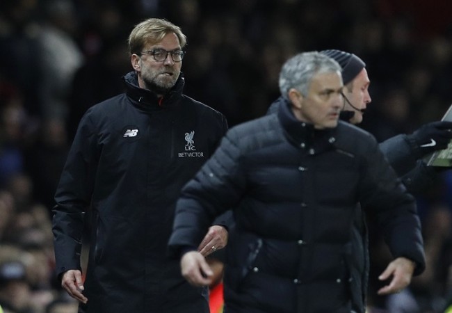 File photo of Jose Mourinho (R) and Jurgen Klopp (L). Jurgen Klopp, Jose Mourinho, Liverpool, Manchester United, EPL