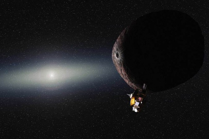 Artist's illustration of the New Horizons spacecraft flying by the Kuiper Belt object 2014 MU69. Kuiper Belt object, 2014 MU69