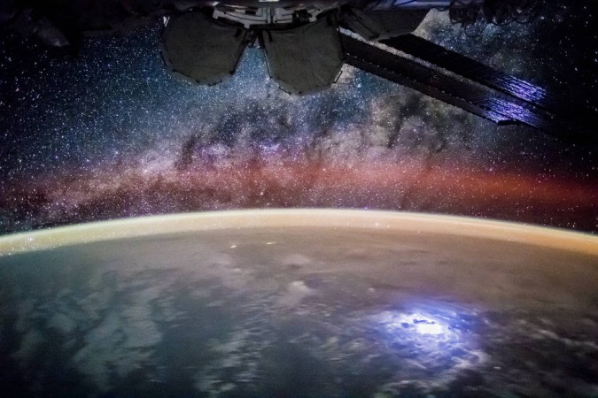 International Space Station crew members capture a lightning flash over the Pacific Ocean at night. nasa, Lightning Study Mission, space,