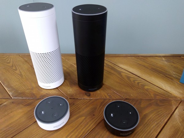 The Amazon Echo, a voice-controlled virtual assistant, is seen at its product launch The Amazon Echo is seen at its product launch for Britain and Germany
