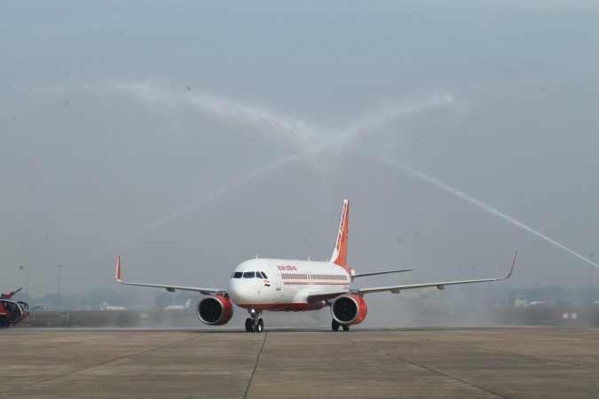 Air India Airbus A-320 Neo gets Water Canon Salute as it lands in New Delhi on Feb 16, 2017. air india, air india a320 neo, domestic air traffic jan 2017, air india market share, air india plf