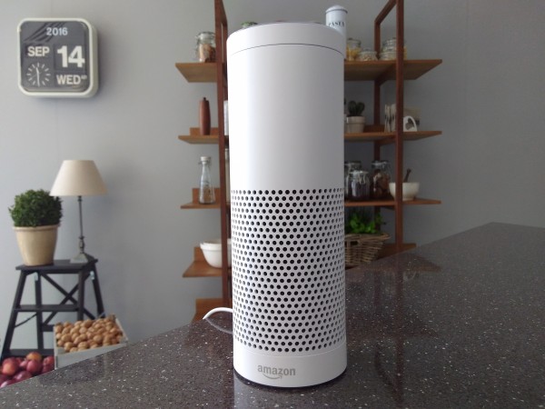Amazon Echo is seen at its product launch for Britain and Germany