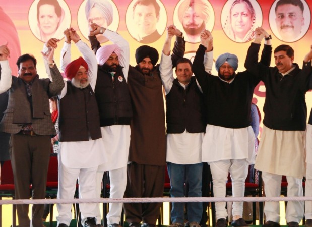 Congress vice president Rahul Gandhi with Captain Amarinder Singh, Navjot Singh Sidhu and other party leaders during a party rally in Majitha, Punjab on Jan 27, 2017 punjab elections 2017, punjab election results 2017, punjab elections 2017 result date, arvind kejriwal, amrinder singh, prakash singh badal