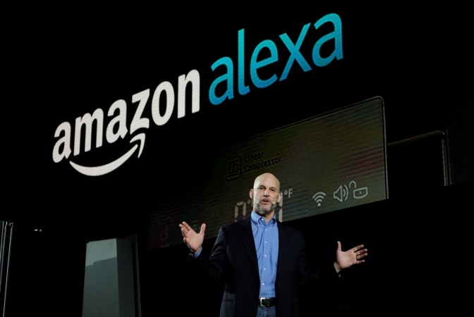 Mike George, VP Alexa, Echo and Appstore for Amazon, speaks during the LG press conference at CES in Las Vegas, U.S., January 4, 2017. Mike George, VP Alexa, Echo and Appstore for Amazon at a press conference