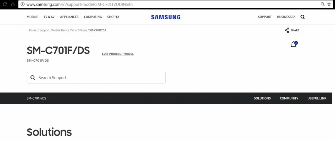 Samsung Galaxy C7 Pro on Samsung India support page Samsung Galaxy C7 Pro, Samsung india, support page