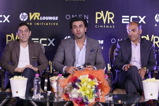 Actor Ranbir Kapoor during the inauguration of PVR Cinemas's HP virtual reality lounge at PVR ECX, Mall of India in Noida on March 20, 2017. pvr, pvr virtual reality lounge, pvr vr lounge, ranbir kapoor at pvr lounge, pvr multiplex, cinema chains in india, pvr share price