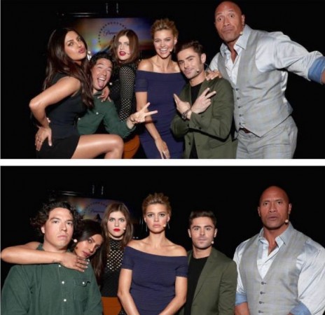 (L to R) Priyanka Chopra with Jon Bass, Alexandra Daddario, Kelly Rohrbach, Zac Efron and Dwayne Johnson after Baywatch trailer launch Baywatch trailer launch at CinemaCon