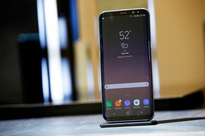 A Samsung Galaxy S8 smartphone is pictured at the introduction of the Galaxy S8 and S8 smartphones during the Samsung Unpacked event in New York City, United States March 29, 2017. Samsung Galaxy S8
