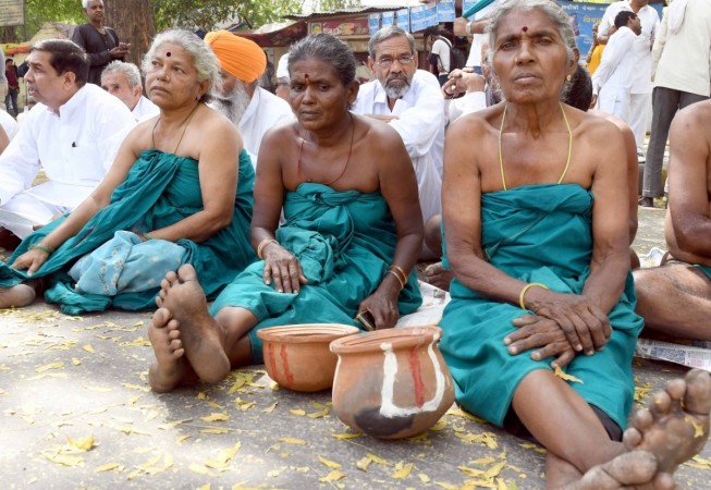 Drought-affected farmers from Tamil Nadu during a sit-in demonstration at Jantar Mantar in New Delhi on March 24, 2017. tamil nadu farmers, jantar mantar