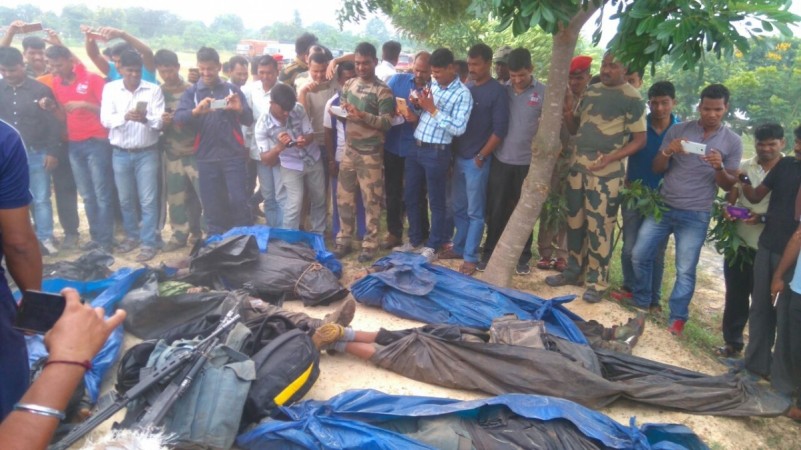 In picture: The bodies of Maoists who were killed by security forces in a gunbattle near the Andhra-Odisha border on October 25, 2016. Maoists