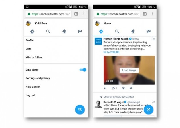 Tap on your profile picture to turn on the Twitter Lite