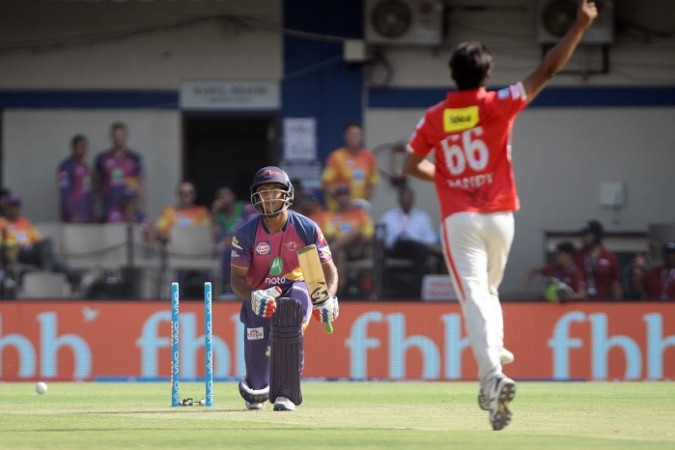 Sandeep Sharma celebrates after castling Mayank Agarwal, April 8, 2017 Sandeep Sharma, Kings XI Punjab, Mayank Agarwal, RPS, IPL 2017