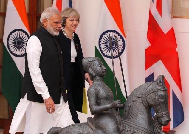 Indian PM Narendra Modi with Theresa May Theresa May and Narendra Modi