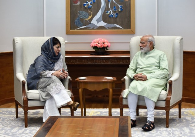 Jammu and Kashmir Chief Minister Mehbooba Mufti with Prime Minister Narendra Modi at his residence in New Delhi. Mufti Modi