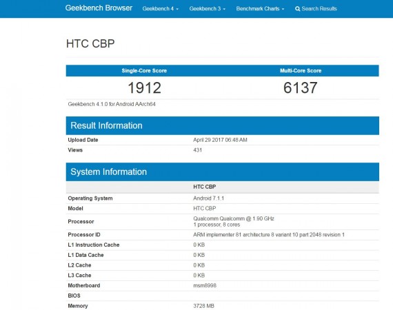 HTC U (aka Ocean) surfaces on Geekbench; key features revealed HTC U, Ocean, Geekbench, features, specifications
