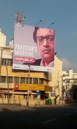 Is media meant for wars? A banner in Bangalore announcing the arrival of TV journalist Arnab Goswami's new venture Republic TV. Arnab Goswami new channel Republic TV