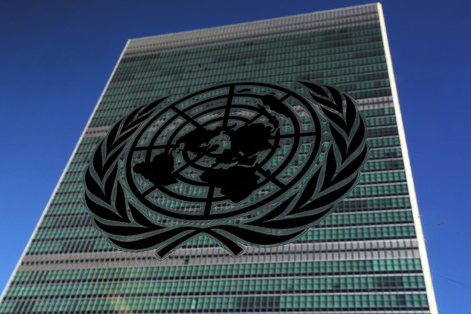 The United Nations logo is pictured in front of the United Nations Headquarters building during the 71st United Nations General Assembly in the Manhattan borough of New York, U.S., September 22, 2016. United Nations, UN building