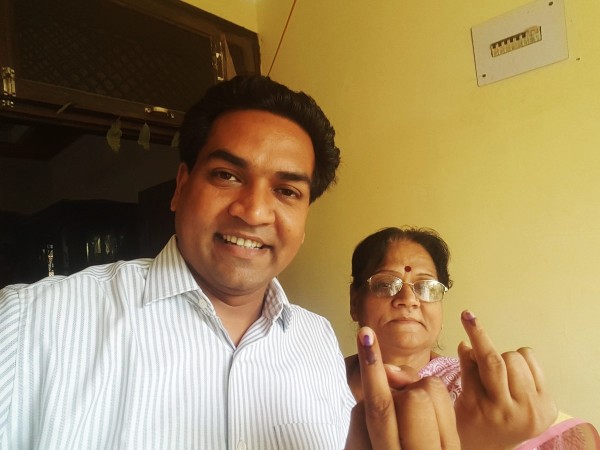In picture: AAP leader Kapil Mishra with his mother after voting for the 2017 MCD elections. Kapil Mishra
