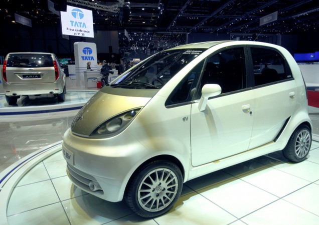 The Tata Nano EV car is displayed on the exhibition stand of Tata during the first media day of the 80th Geneva Car Show at the Palexpo in Geneva March 2, 2010. Tata Nano EV