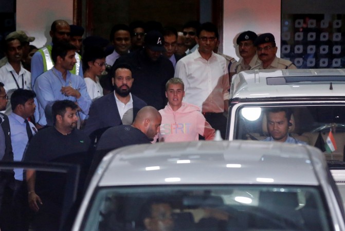 Canadian singer Justin Bieber leaves the airport terminal after arriving in Mumbai, India, May 10, 2017. Justin Bieber