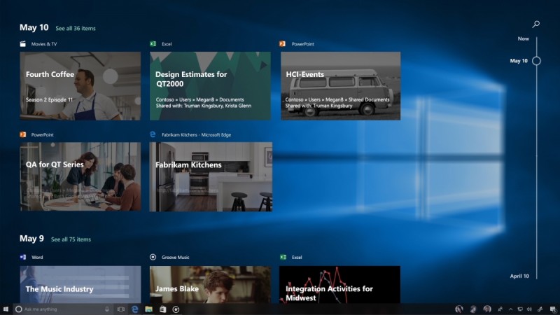 Timeline feature on the upcoming Windows 10 Fall Creators Update. Windows 10 Fall Creators Update