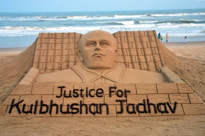 Sand artist Sudarsan Pattnaik's creation to press for kulbhushan jadhav, icj, icj verdict on kulbhushan jadhav, naval officer, india, harish salve, pakistan, jadhav arrested, death sentence for kulbhushan jadhav