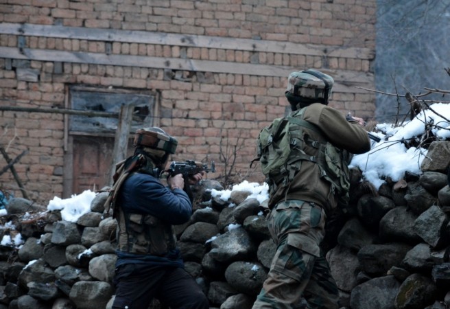 Soldiers of the Indian Army in action against terrorists in Anantnag district of Jammu and Kashmir. Jammu and kashmir